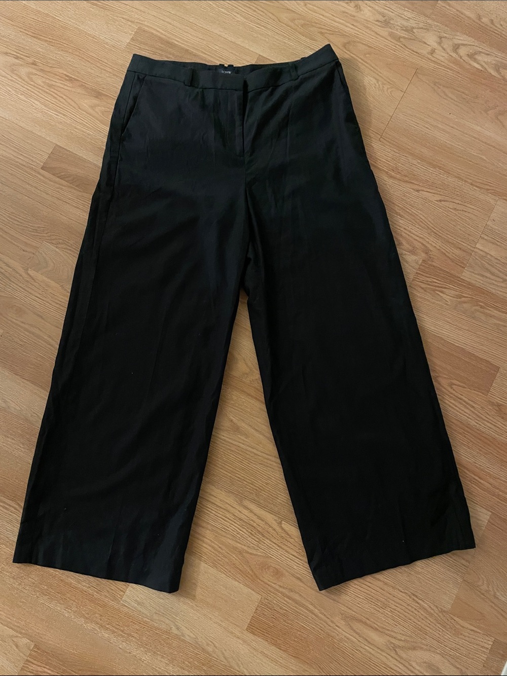 J.Crew  Linen Blend Wide Leg Cropped Pants Black Size 14 NWT